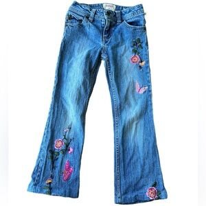 Vintage bongo 90s-y2k girls embroidered floral butterfly flare jeans size 7